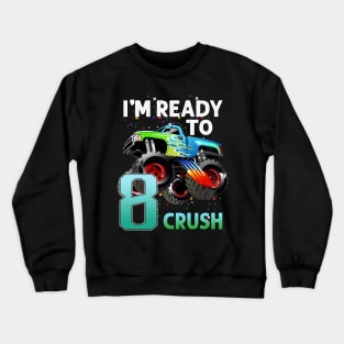 Kids 8th Birthday Boy Shirt 8 Year Old Monster Truck Car Crewneck Sweatshirt